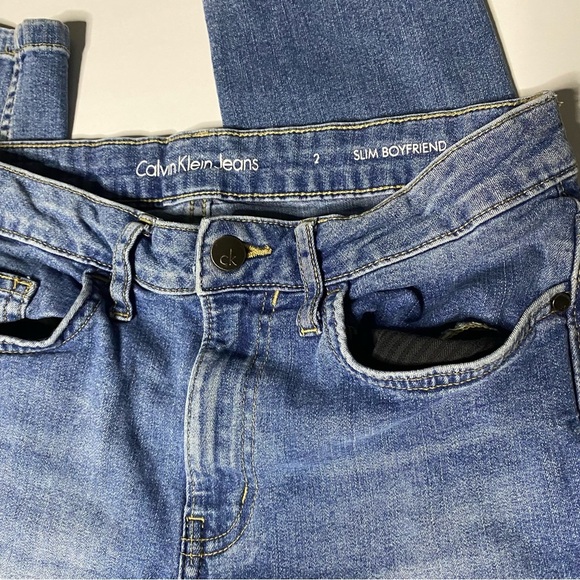Calvin Klein Blue Slim Boyfriend Distressed Jeans with Gradient Fade size 2 - Picture 2 of 6